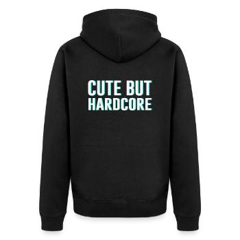 Techno Saying Cute but Hardcore - Unisex Premium Organic Zip Hoodie - black - Back - Nico (187cm)