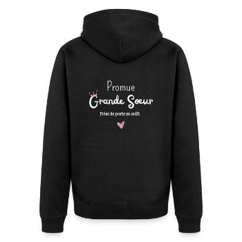 Promue grande soeur en août - annonce grossesse - Veste à capuche bio Premium Unisexe - noir - Dos - Nico (187cm)