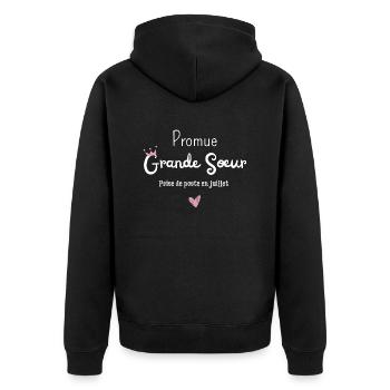 Promue grande soeur en juillet - annonce grossesse - Veste à capuche bio Premium Unisexe - noir - Dos - Nico (187cm)