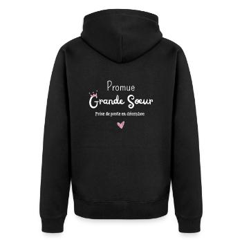 Promue grande soeur en décembre- annonce grossesse - Veste à capuche bio Premium Unisexe - noir - Dos - Nico (187cm)