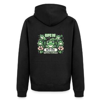 Life is better with Frogs - Unisex Premium Bio Zip Hoodie - Schwarz - Hinten - Nico (187cm)