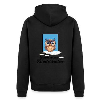 Eisbaden Winterschwimmen Eule Winterbad - Unisex Premium Bio Zip Hoodie - Schwarz - Hinten - Nico (187cm)