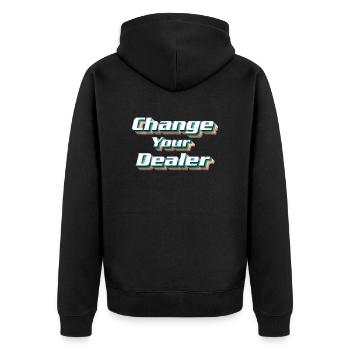Fun T-shirt / CYD Change your Dealer - Unisex Premium Bio Zip Hoodie - Schwarz - Hinten - Nico (187cm)