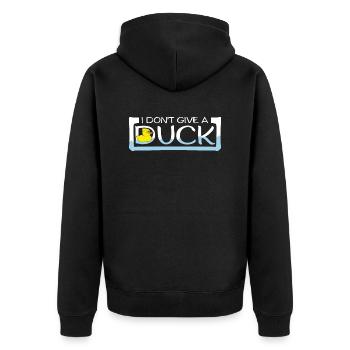 Lustig Ich gebe keine Ente Gummienten Sarkasmus - Unisex Premium Bio Zip Hoodie - Schwarz - Hinten - Nico (187cm)