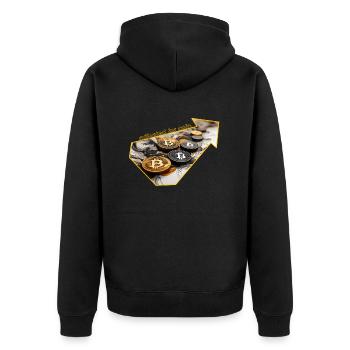 crypto geld ,adjusted for coin - Unisex Premium Bio Zip Hoodie - Schwarz - Hinten - Nico (187cm)
