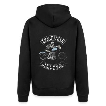 Men's Motorcycle T-Shirt – Funny Saying - Unisex Premium Organic Zip Hoodie - black - Back - Nico (187cm)