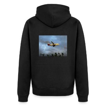 Plane - Unisex Premium Bio Zip Hoodie - Schwarz - Hinten - Nico (187cm)