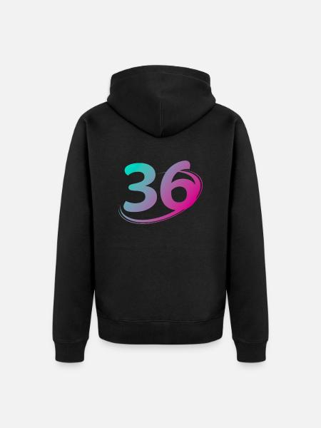 Nummer 36 mehrfarbig - Unisex Premium Bio Zip Hoodie - Schwarz