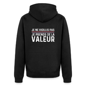 I'm not getting old, I'm increasing in value - Unisex Premium Organic Zip Hoodie - black - Back - Nico (187cm)