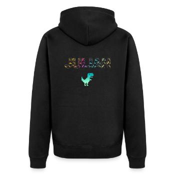 JULIAN - Schöner Jungen Name mit Dinosaurier - Unisex Premium Bio Zip Hoodie - Schwarz - Hinten - Nico (187cm)