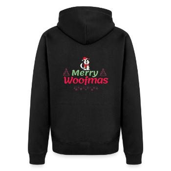 Merry Woofmas - Unisex Premium Bio Zip Hoodie - Schwarz - Hinten - Nico (187cm)