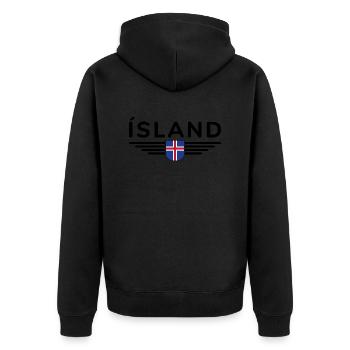 Island T-Shirt – Magie der Nordlichter - Unisex Premium Bio Zip Hoodie - Schwarz - Hinten - Nico (187cm)