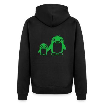 2 pingouins papa maman enfant bébé mains tenant mignon - Veste à capuche bio Premium Unisexe - noir - Dos - Nico (187cm)