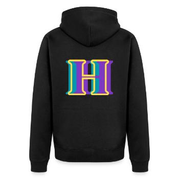 Mehrfarbiger Buchstabe h – originelle Geschenkidee - Unisex Premium Bio Zip Hoodie - Schwarz - Hinten - Nico (187cm)