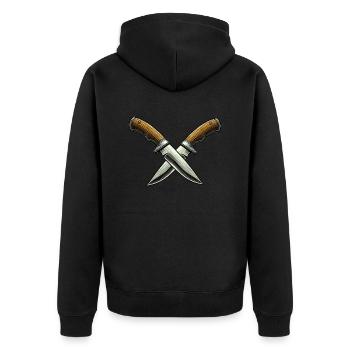 messer 2 - Unisex Premium Bio Zip Hoodie - Schwarz - Hinten - Nico (187cm)