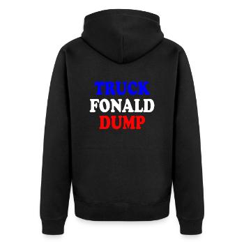 truck fonald dump - Unisex Premium Bio Zip Hoodie - Schwarz - Hinten - Nico (187cm)