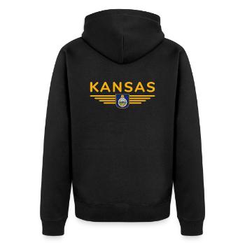 Kansas Fan T-Shirt – Dein Bundesstaat! - Unisex Premium Bio Zip Hoodie - Schwarz - Hinten - Nico (187cm)