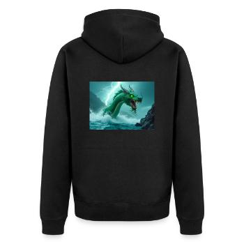 Jiao, stürmischer Wasserdrache der chinesischen Mythologie - Unisex Premium Bio Zip Hoodie - Schwarz - Hinten - Nico (187cm)