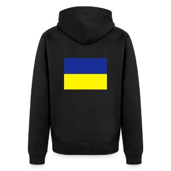 fahne_ukraine - Unisex Premium Bio Zip Hoodie - Schwarz - Hinten - Nico (187cm)