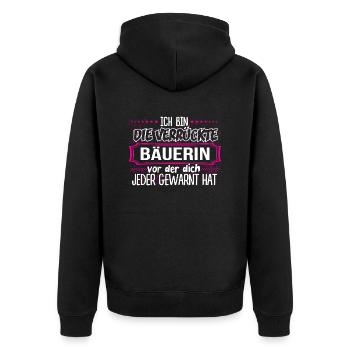 BÄUERIN - Verrückt - Unisex Premium Bio Zip Hoodie - Schwarz - Hinten - Nico (187cm)