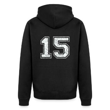 15 in white in the used look - Unisex Premium Organic Zip Hoodie - black - Back - Nico (187cm)