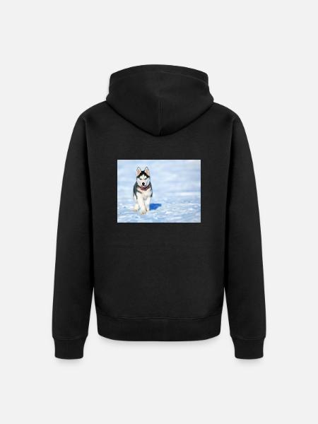 Husky-Welpe im Schnee - Unisex Premium Bio Zip Hoodie - Schwarz
