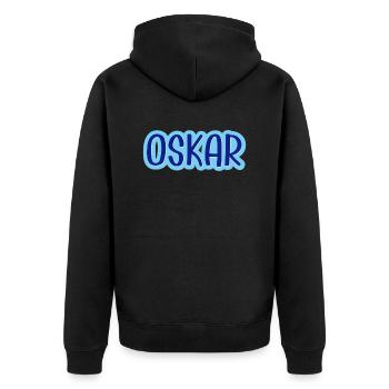 Oskar Boy Name Jungen Name Oskar - Unisex Premium Bio Zip Hoodie - Schwarz - Hinten - Nico (187cm)