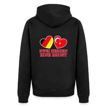Zwei Herzen eine Brust Deutschland Türkei - Unisex Premium Bio Zip Hoodie - Schwarz - Hinten - Nico (187cm)