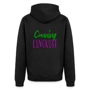 Cunning linguist: a cheeky lesbian wordplay joke - Unisex Premium Organic Zip Hoodie - black - Back - Nico (187cm)