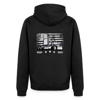 Trucker American Flag LKW-Fahrer - Unisex Premium Bio Zip Hoodie - Schwarz - Hinten - Nico (187cm)