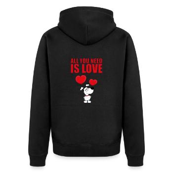 HUND - ALL YOU NEED IS LOVE - Unisex Premium Bio Zip Hoodie - Schwarz - Hinten - Nico (187cm)