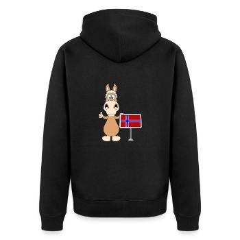 PFERD - NORWEGISCHES FJORDPFERD - NORWEGEN - Unisex Premium Bio Zip Hoodie - Schwarz - Hinten - Nico (187cm)