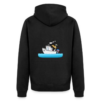 PINGUIN - KAPITÄN - BOOT - SCHIFF - SEEMANN - Unisex Premium Bio Zip Hoodie - Schwarz - Hinten - Nico (187cm)