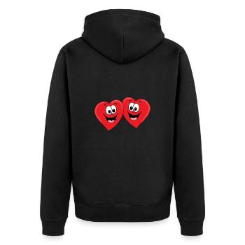 HERZEN - HERZ - LIEBE - LOVE - VERLIEBT - Unisex Premium Bio Zip Hoodie - Schwarz - Hinten - Nico (187cm)