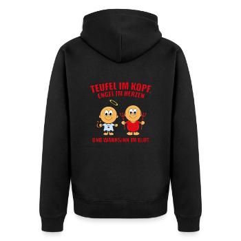 BABYS - BABY - ENGEL - TEUFEL - KIND - KINDER - Unisex Premium Bio Zip Hoodie - Schwarz - Hinten - Nico (187cm)