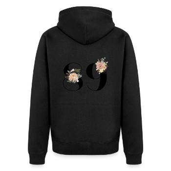 Blumen zum 89-jährigen Jubiläum (Geschenk von 89 Jahren) - Unisex Premium Bio Zip Hoodie - Schwarz - Hinten - Nico (187cm)