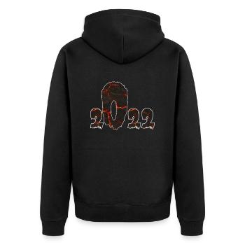 Fuck 2022 - Unisex Premium Bio Zip Hoodie - Schwarz - Hinten - Nico (187cm)