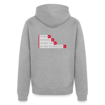 ce que je dis citation - Veste à capuche bio Premium Unisexe - gris chiné - Dos - Nico (187cm)