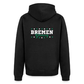 Bremen - Unisex Premium Bio Zip Hoodie - Schwarz - Hinten - Nico (187cm)