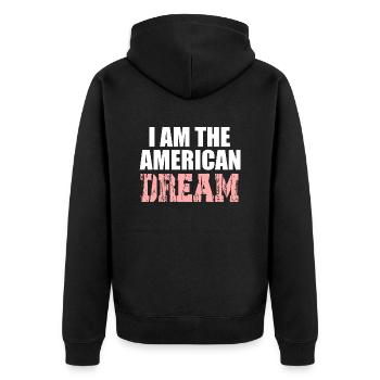 Ich bin der amerikanische Traum - Unisex Premium Bio Zip Hoodie - Schwarz - Hinten - Nico (187cm)