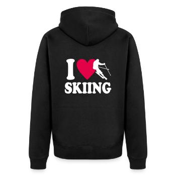 I love Skiing - Unisex Premium Bio Zip Hoodie - Schwarz - Hinten - Nico (187cm)