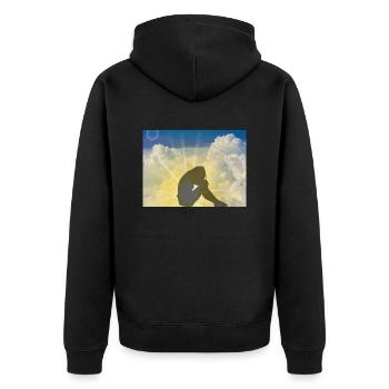 Skyscape. - Unisex Premium Bio Zip Hoodie - Schwarz - Hinten - Nico (187cm)