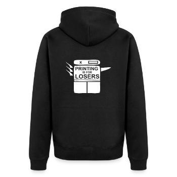 Nur Verlierer kopieren | Printing is for Losers - Unisex Premium Bio Zip Hoodie - Schwarz - Hinten - Nico (187cm)