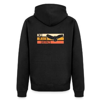 Ich Liebe Eulen - Unisex Premium Bio Zip Hoodie - Schwarz - Hinten - Nico (187cm)