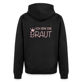 Ich bin die braut - Unisex Premium Bio Zip Hoodie - Schwarz - Hinten - Nico (187cm)