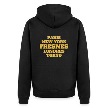 Fresnes - Unique streets, unique style. - Veste à capuche bio Premium Unisexe - noir - Dos - Nico (187cm)
