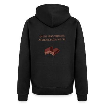 Ich esse keine Schokolade - Unisex Premium Bio Zip Hoodie - Schwarz - Hinten - Nico (187cm)