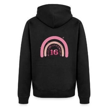 16e anniversaire rainbow rose - Veste à capuche bio Premium Unisexe - noir - Dos - Nico (187cm)