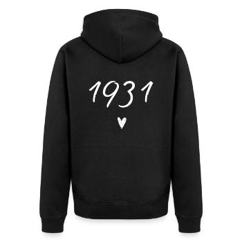 Herzjubiläum 1931 - Unisex Premium Bio Zip Hoodie - Schwarz - Hinten - Nico (187cm)