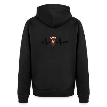 Chihuahua Weihnachtsmütze braun tan Herzschlag - Unisex Premium Bio Zip Hoodie - Schwarz - Hinten - Nico (187cm)